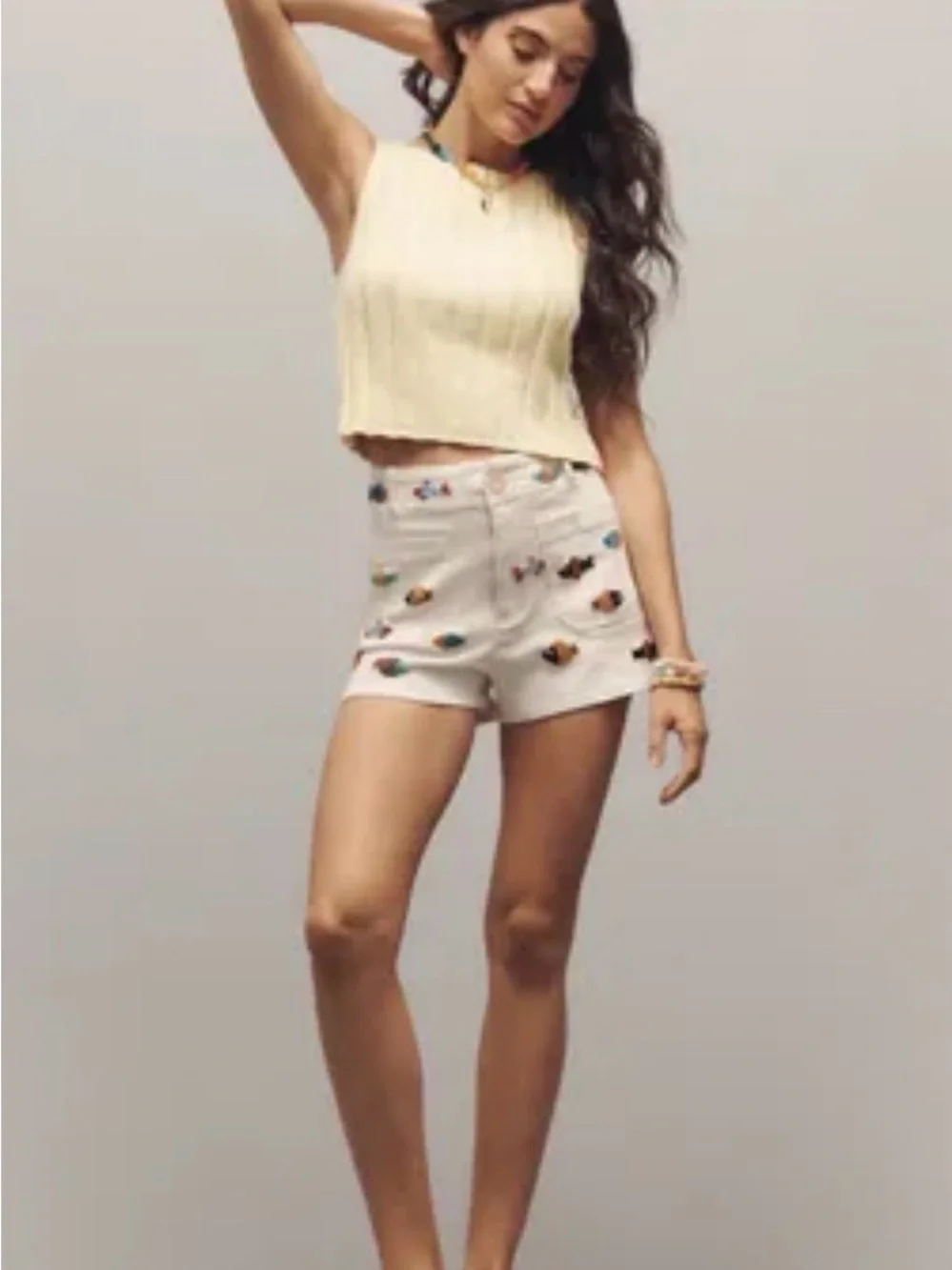 Maeve Colette Embroidered Beaded Fish Cotton Shorts - White